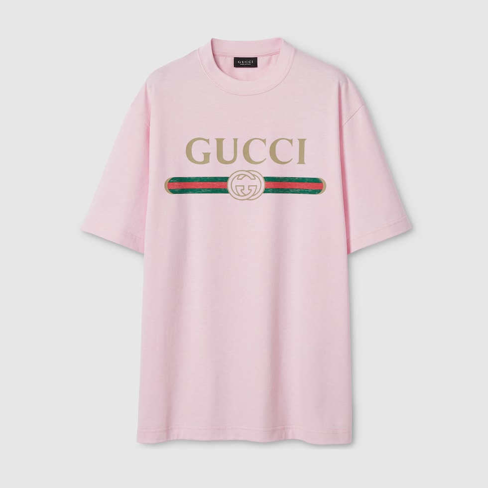 プリント コットンジャージー & シルク Tシャツ ・ライトピンク