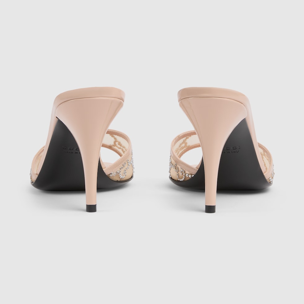 Women's crystal slide sandal in light pink GG crystal mesh | GUCCI® US
