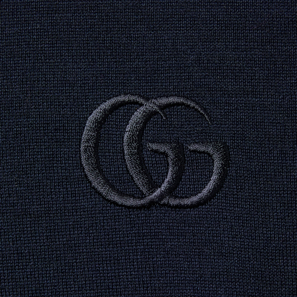 Knit wool sweater with embroidery in dark blue | GUCCI® US