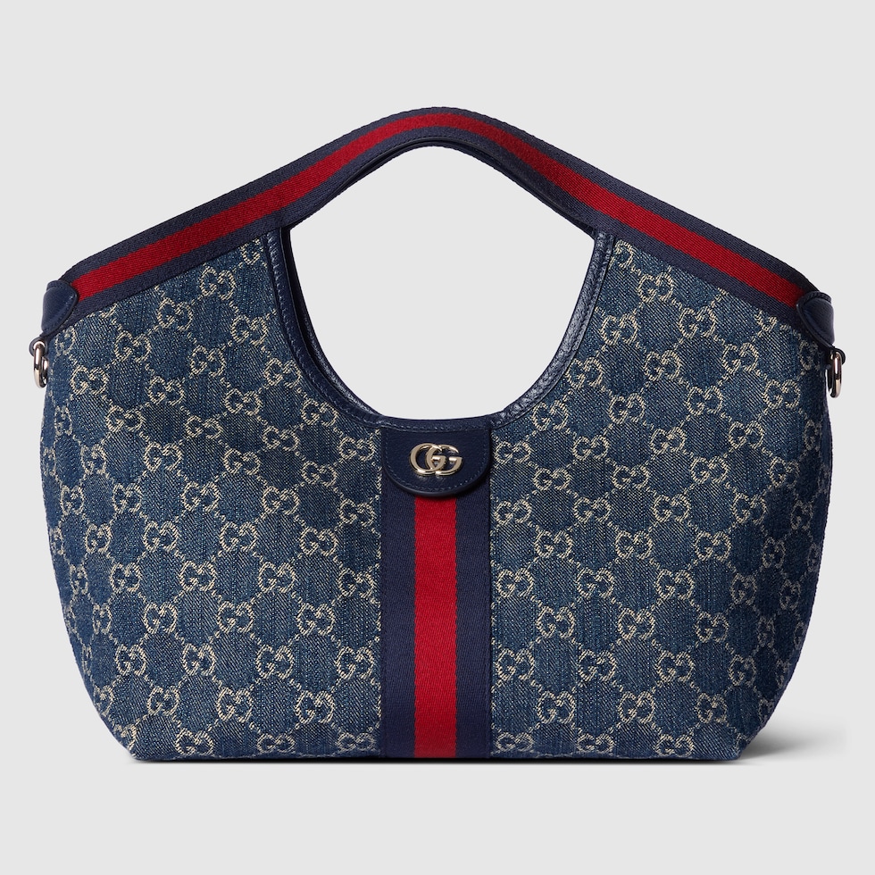 ま2〓 GUCCI グッチ ノースリーブ レディース S ダークネイビー Gucci Giglio small tote bag in blue and white GG denim | GUCCI® US