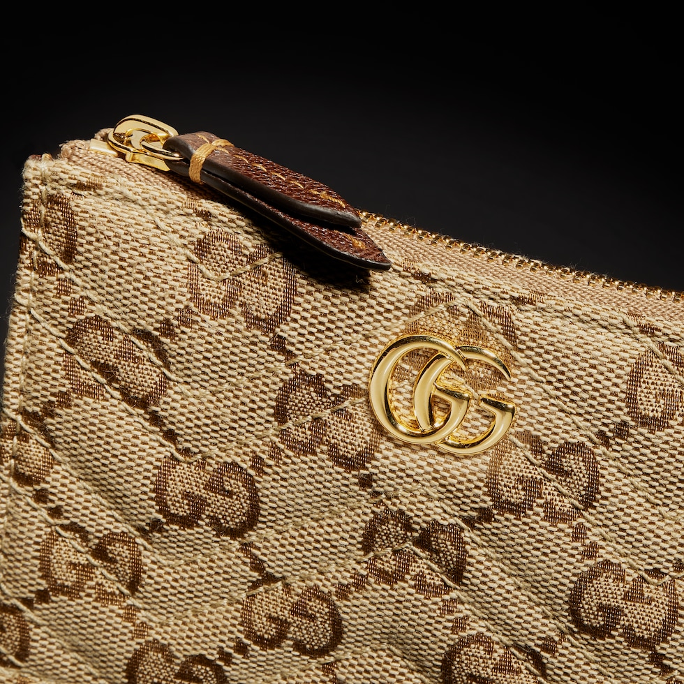 GG Marmont zip key pouch in sand and brown GG canvas | GUCCI® US