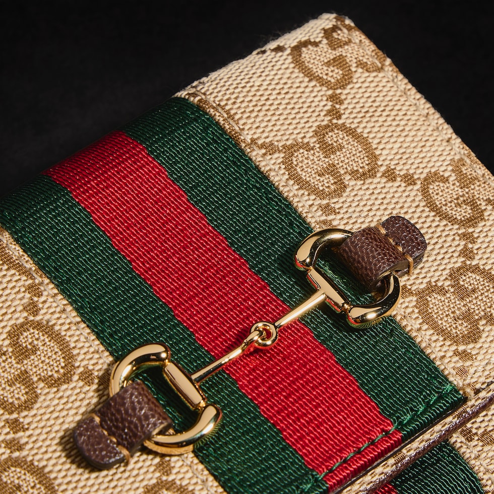 GUCCI GGキャンバス 三つ折り財布 グッチ ホースビット〕ウェブ スモール 三つ折りウォレット ・サンド
