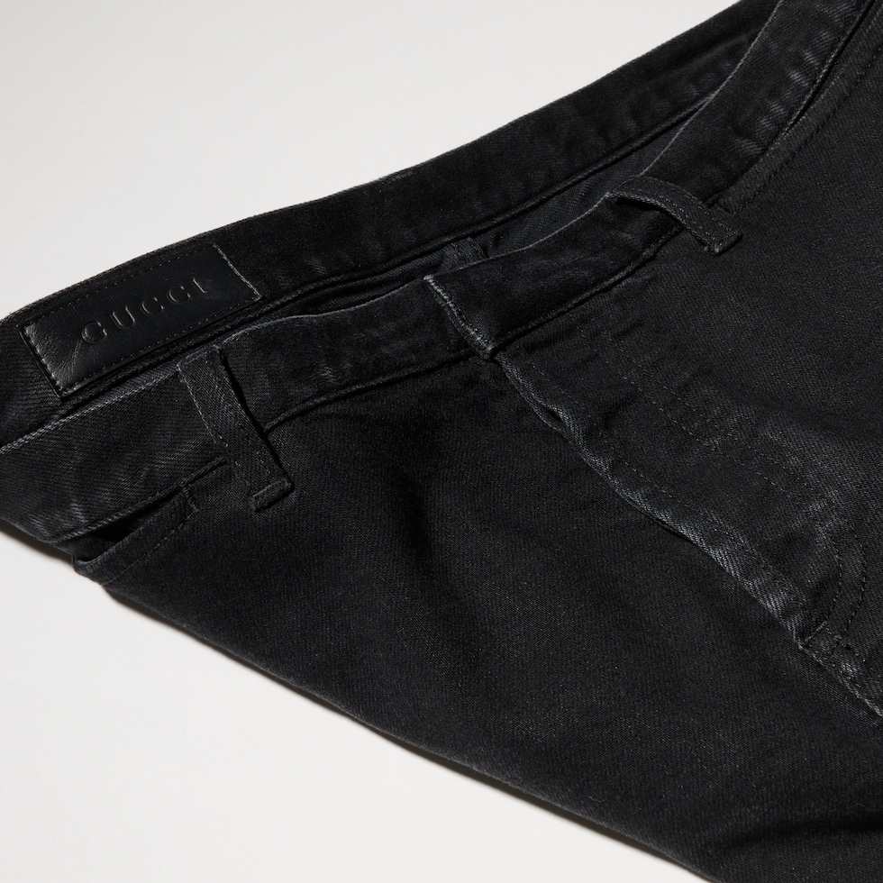 Stretch cotton denim pants in black | GUCCI® US