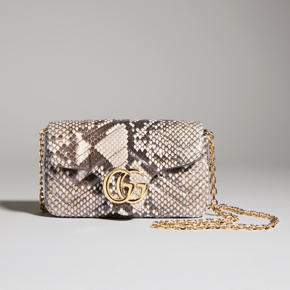 Gucci Python Gg GG Marmont python mini shoulder bag in natural | GUCCI® US