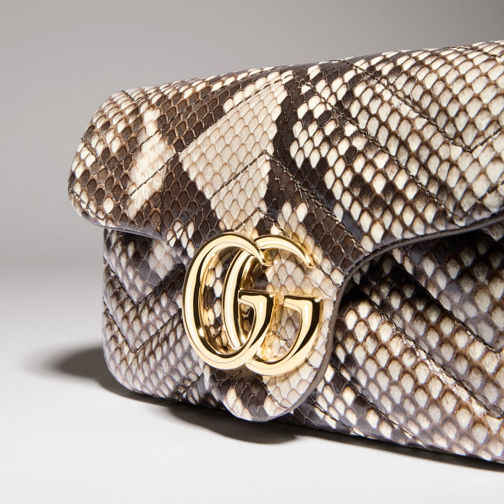 Gucci Python Gg GG Marmont python mini shoulder bag in natural | GUCCI® US