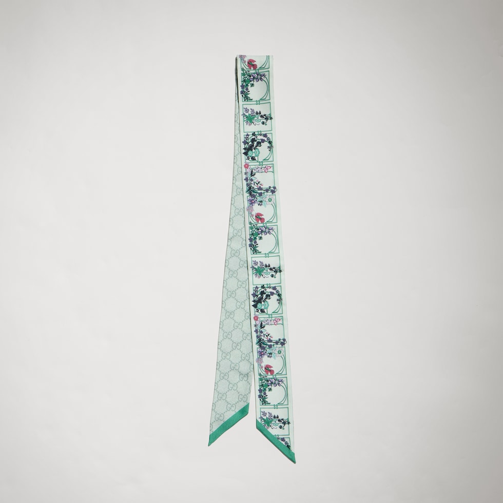 Printed silk twill ribbon in green | GUCCI® AU