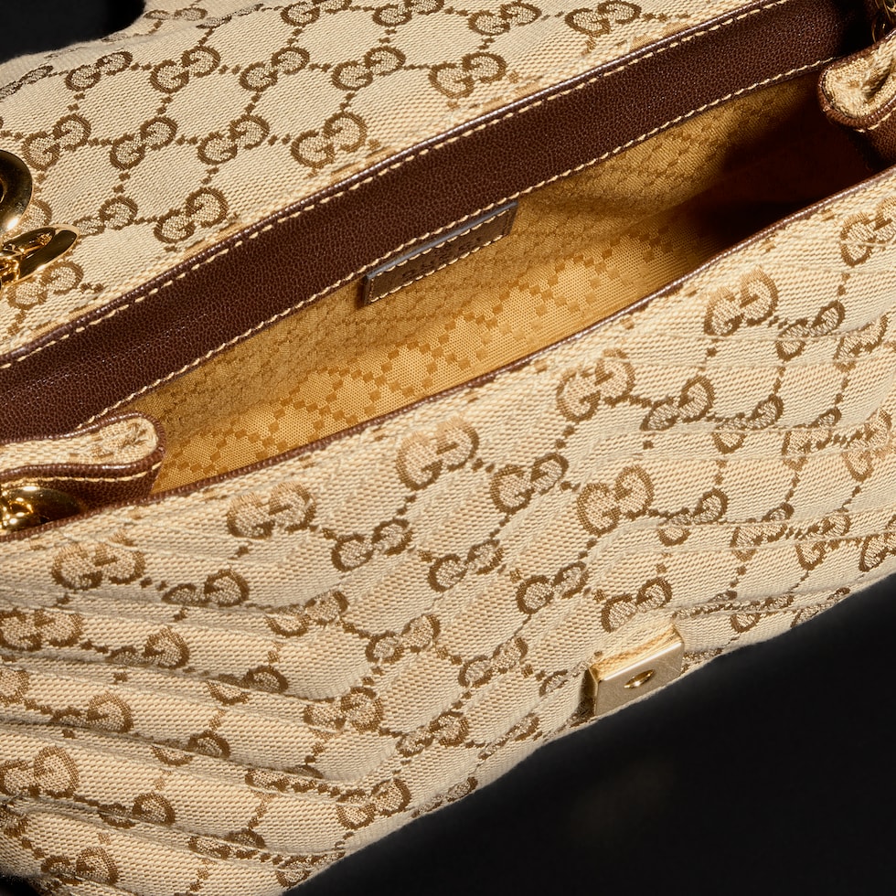 GG Marmont small shoulder bag in sand and brown GG canvas | GUCCI® US