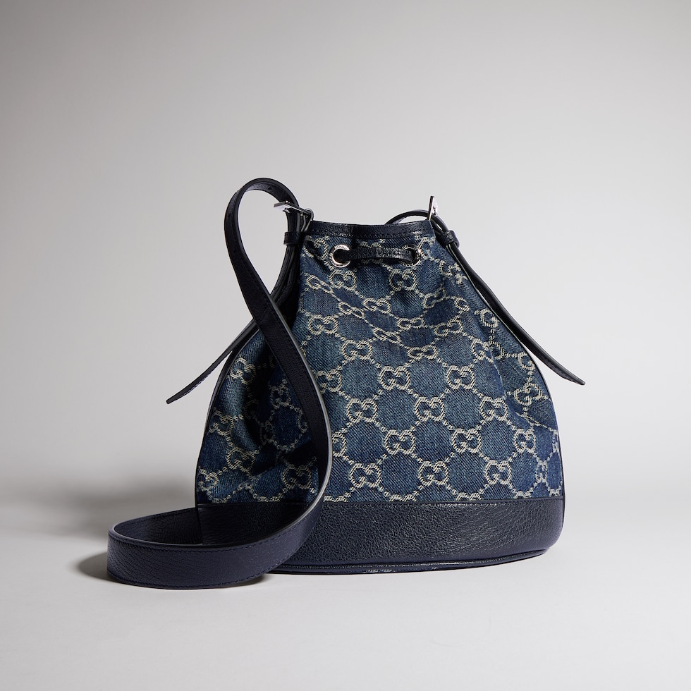 Gucci Venice small bucket bag in dark blue GG denim | GUCCI® US