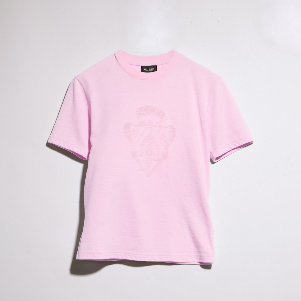 Cotton jersey T-shirt with print in light pink | GUCCI® INT