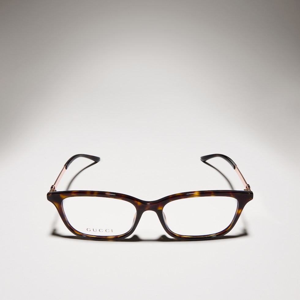 ブラウン23 Rectangular optical frame in brown tortoiseshell | GUCCI® RO