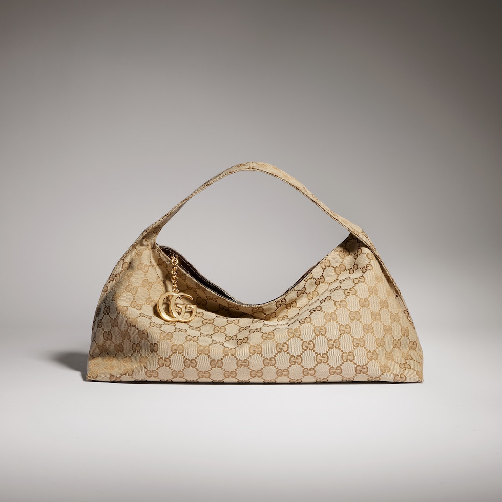 Gucci Infinity large shoulder bag in sand and brown GG canvas | GUCCI® BE
