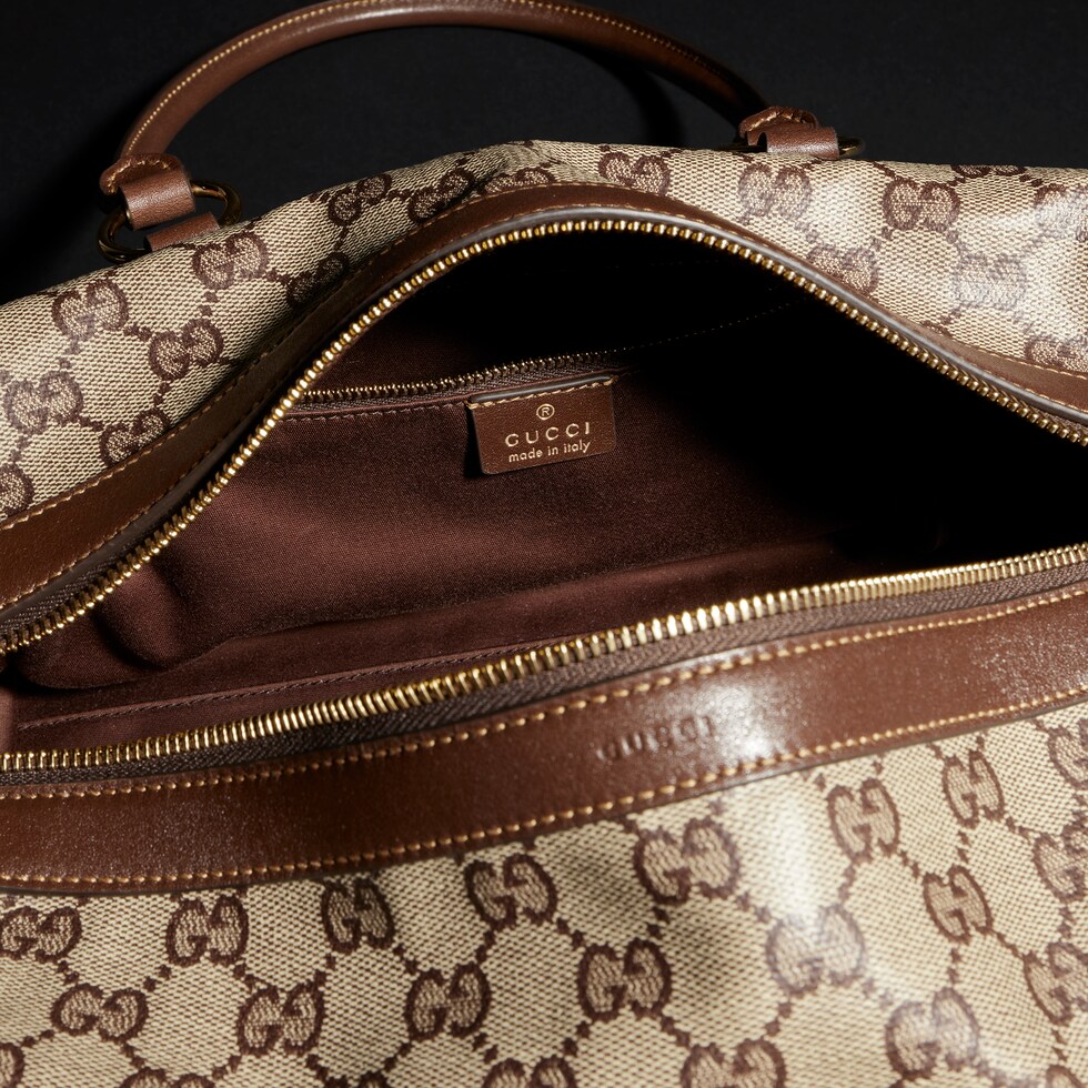 Starlet medium boston bag in beige and dark brown GG canvas | GUCCI® AU