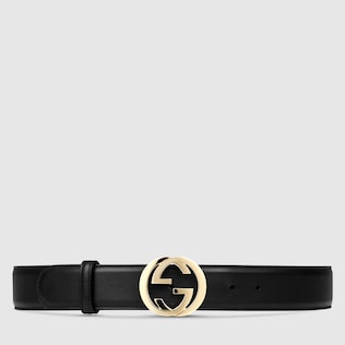 Leather belt with interlocking G buckle