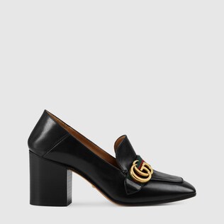 Leather mid-heel loafer