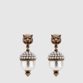Fashion Earrings Gucci Feline Earrings With Resin Pearls