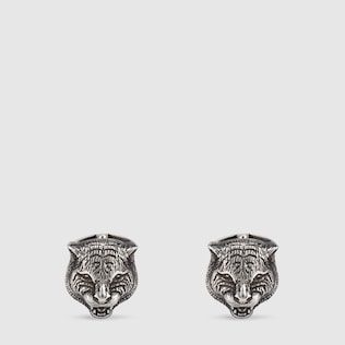 Silver Cufflinks Tie Bars Gucci Feline Head Cufflinks In Silver