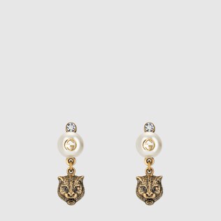 Fashion Earrings Gucci Feline Earrings With Resin Pearls