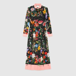 Dresses Gucci Women Flora Snake Print Silk Dress