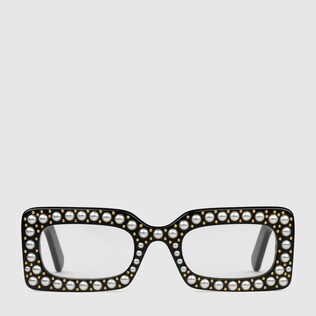 Rectangular-frame acetate sunglasses with pearls