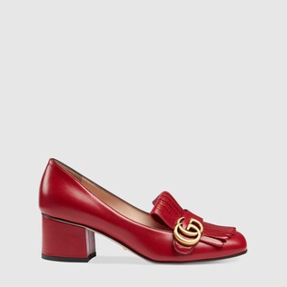 Leather mid-heel pump