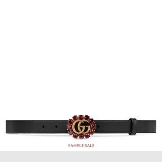 Leather belt with Double G and crystals 