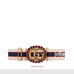Gucci stripe belt with Double G and crystals 