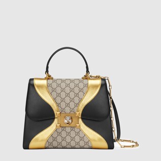 GG Supreme and leather top handle bag
