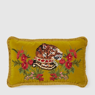Velvet cushion with leopard embroidery