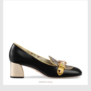 Leather and GG Supreme mid-heel pump