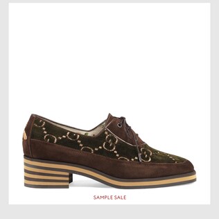 Suede and GG velvet mid-heel shoe