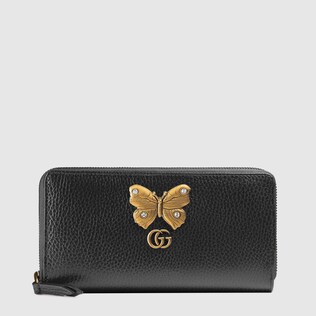 Leather zip around wallet with butterfly 