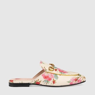Princetown rose print leather slipper 