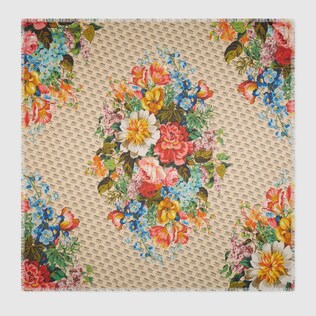 The Gucci stamp and flowers print modal silk shawl