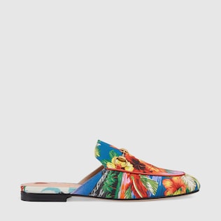 Princetown Hawaiian print satin slipper 