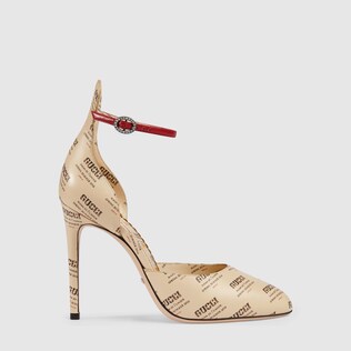 Leather Gucci stamp print pump