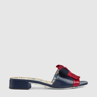 Leather slide with Web bow