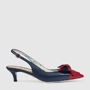 Leather sling-back pump with Web bow