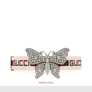 Gucci stripe belt with butterfly
