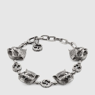 Silver Bracelets Cuffs Bands Charms Gucci Gucci Garden Feline Heads Bracelet