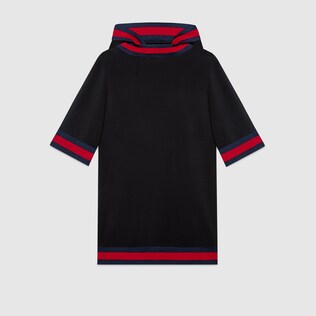 Stretch viscose hooded dress with Web