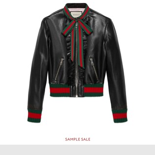 Ruffle leather bomber jacket