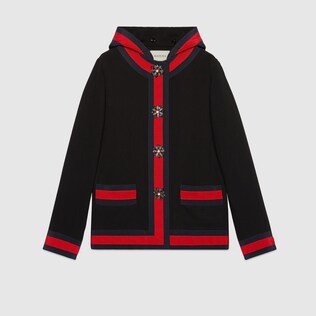 Embroidered viscose hooded jacket