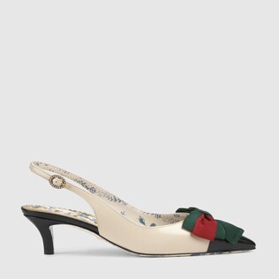 Leather sling-back pump with Web bow