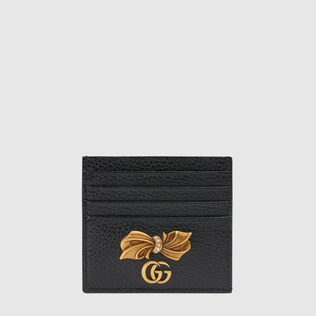 Leather card case with bow