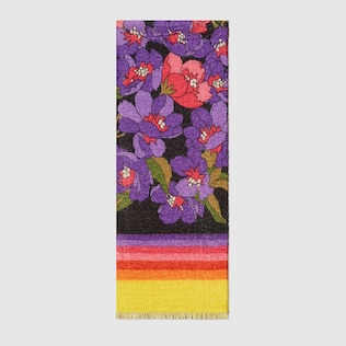 GG and flowers print silk cashmere scarf
