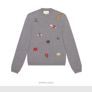 Embroidered wool knit sweater