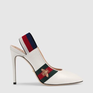 Leather Web slingback pump 
