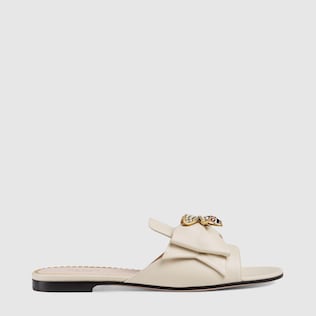 Leather slide with bow