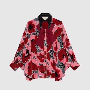 Poppies silk shirt with bow