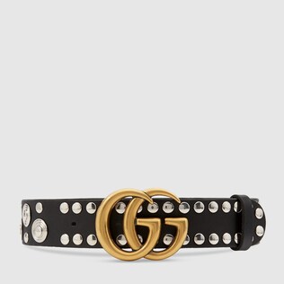 Studded leather belt with Double G buckle 